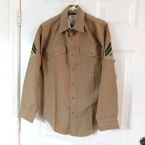 USMC Creighton Corporal Uniform Khaki Wool Blend Shirt Military Long Sleeve Sz M